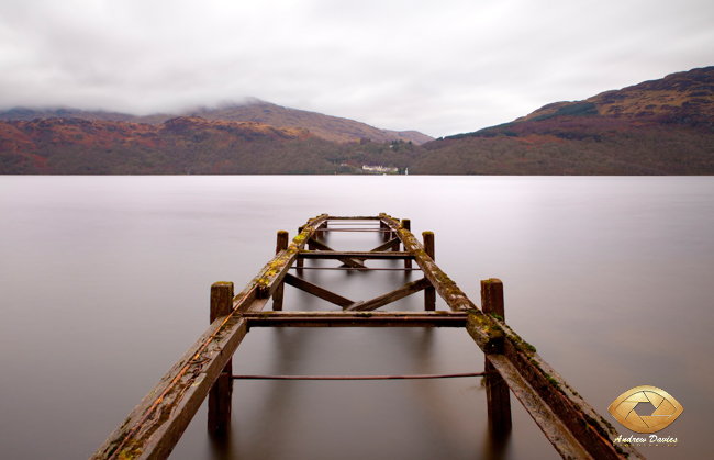 Scottish highlands lake jetty launch mist print